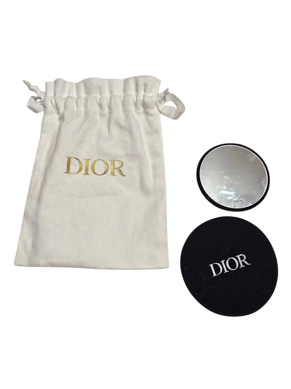 Dior Black Compact Mirror with White Gold-Logo Dust Bag